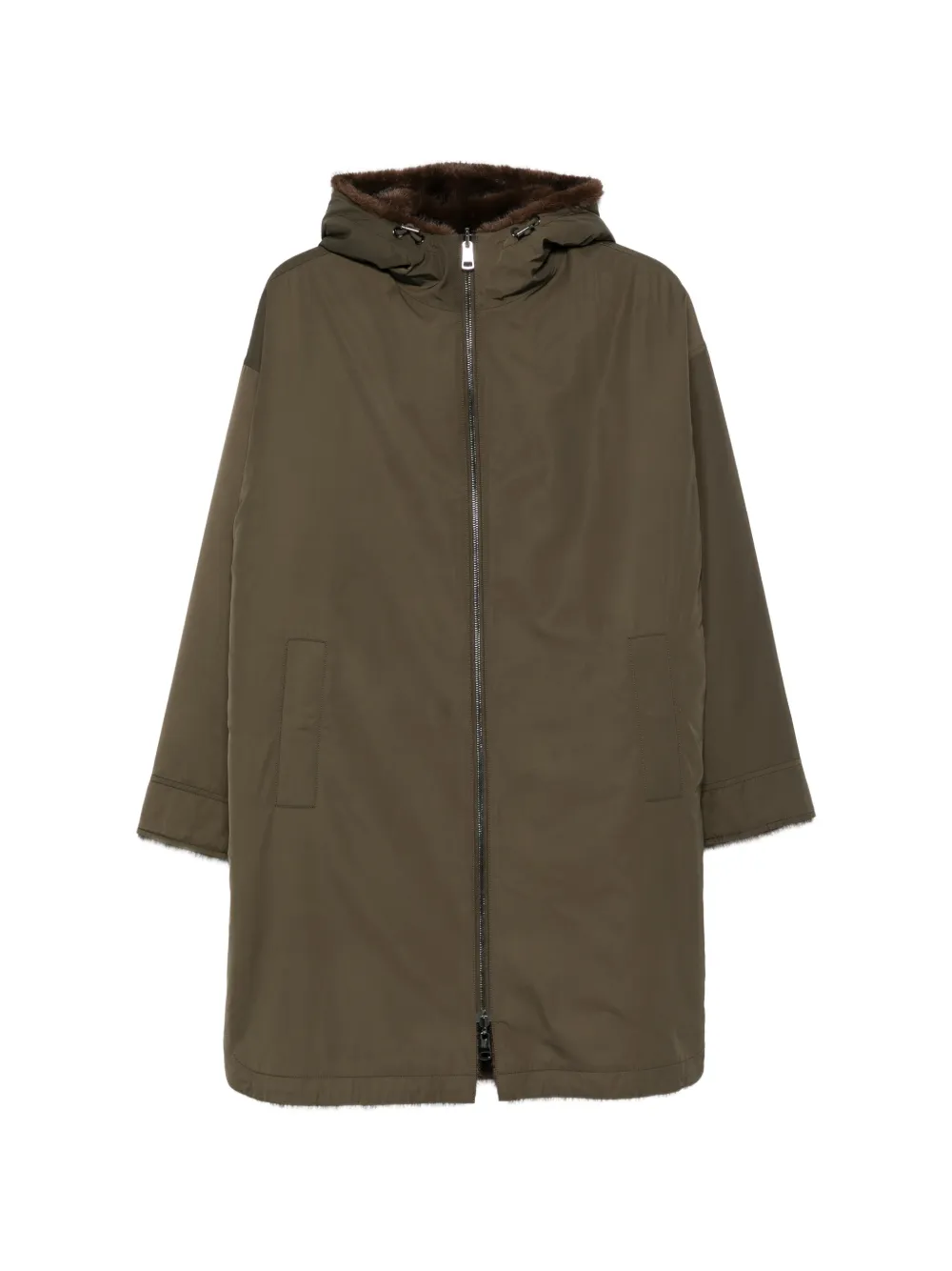 LOU ANDREA hooded zip-fastening coat - Verde