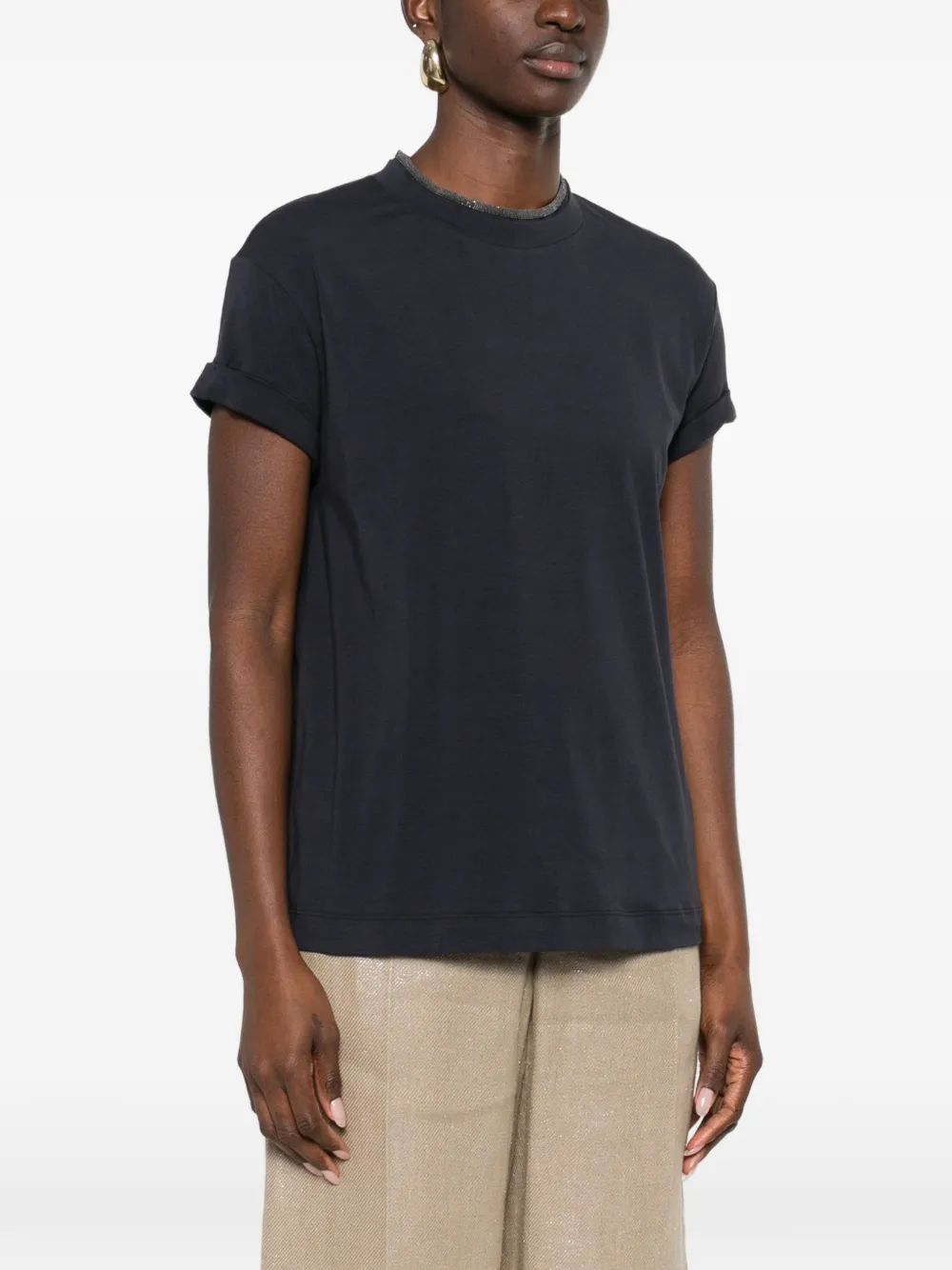 Brunello Cucinelli T-shirt met hoge hals Zwart