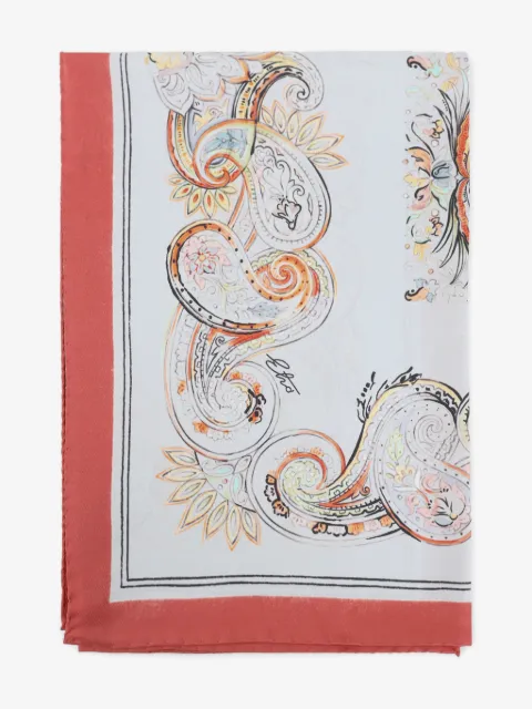 ETRO silk scarf with logo and floral Paisley motif
