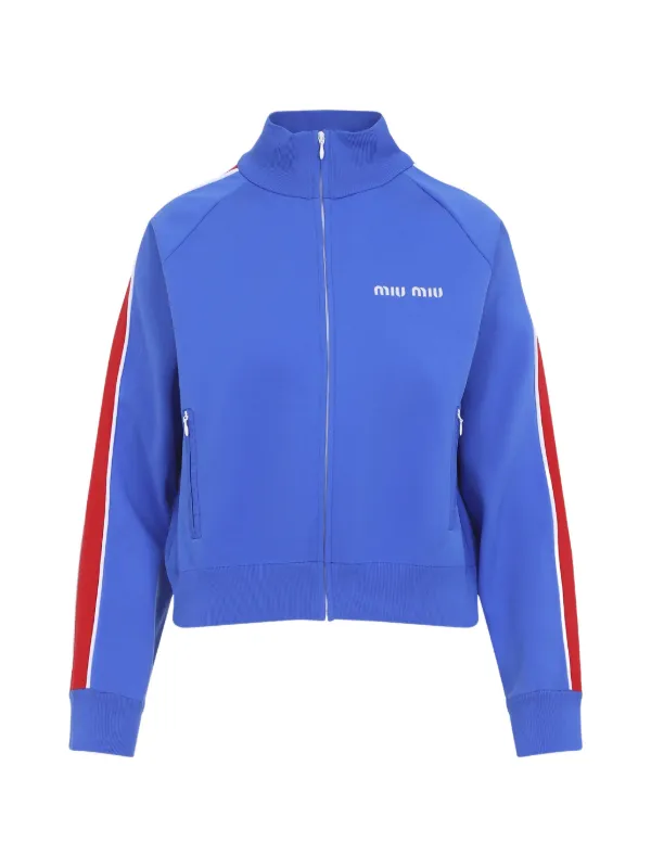 Miu Miu Logo-detail Zip-up Sweatshirt in Blue
