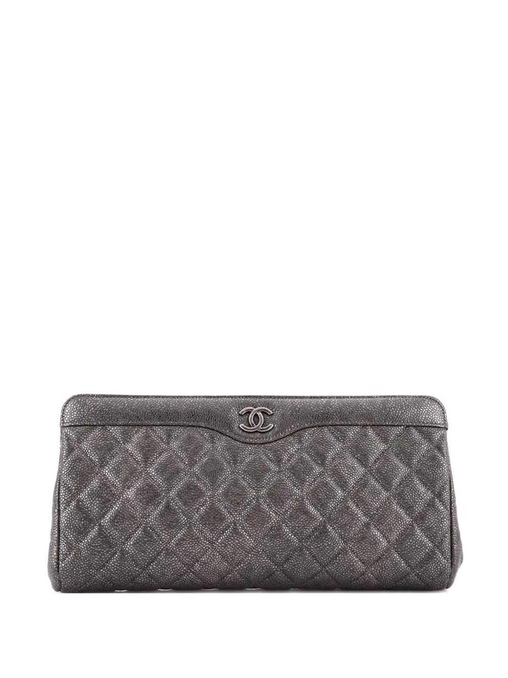 CHANEL Pre-Owned CC Frame Quilted Caviar Large clutch bag - Argento