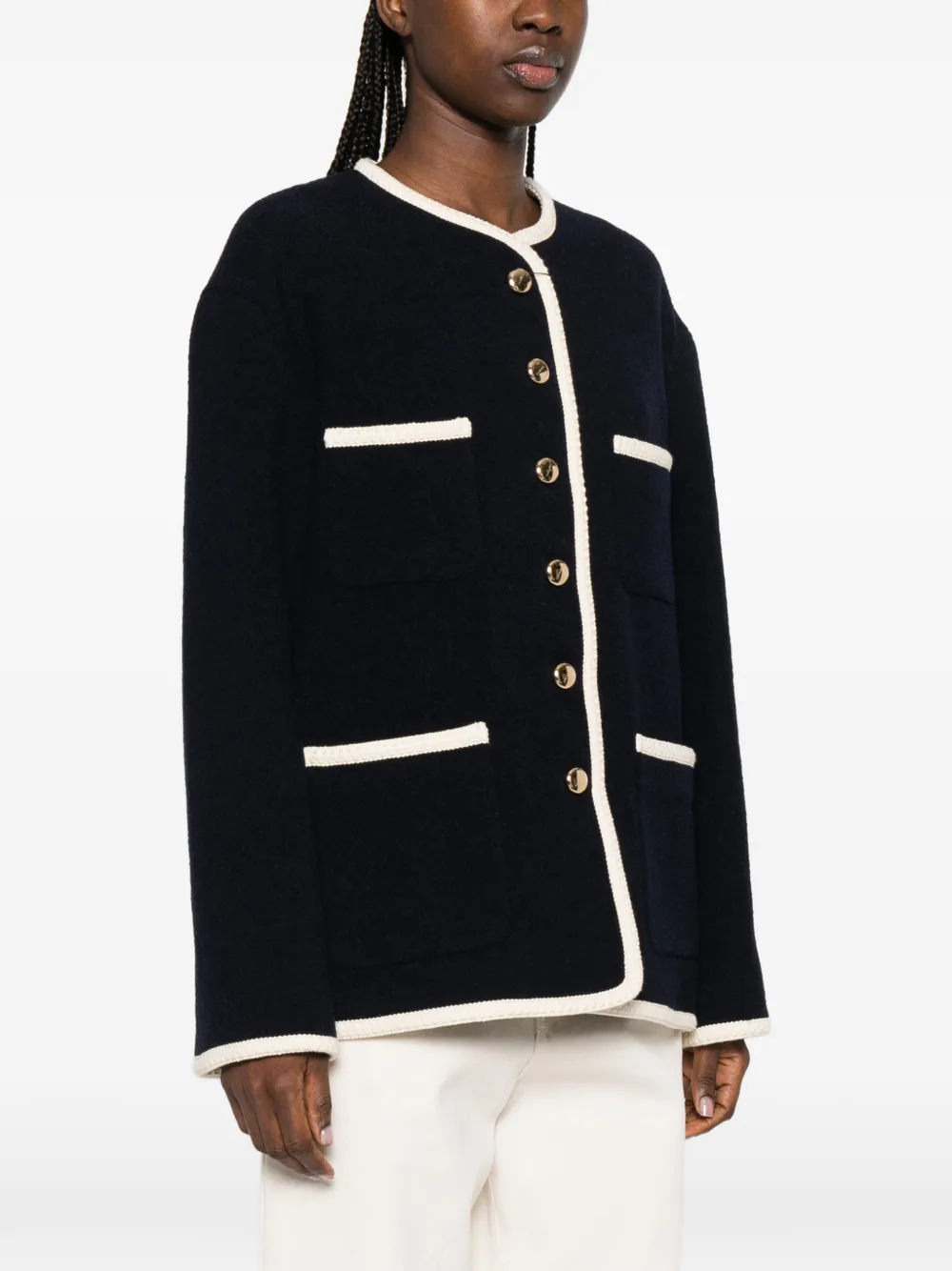  Thelaurent Button-up Tweed Jacket - Blue 