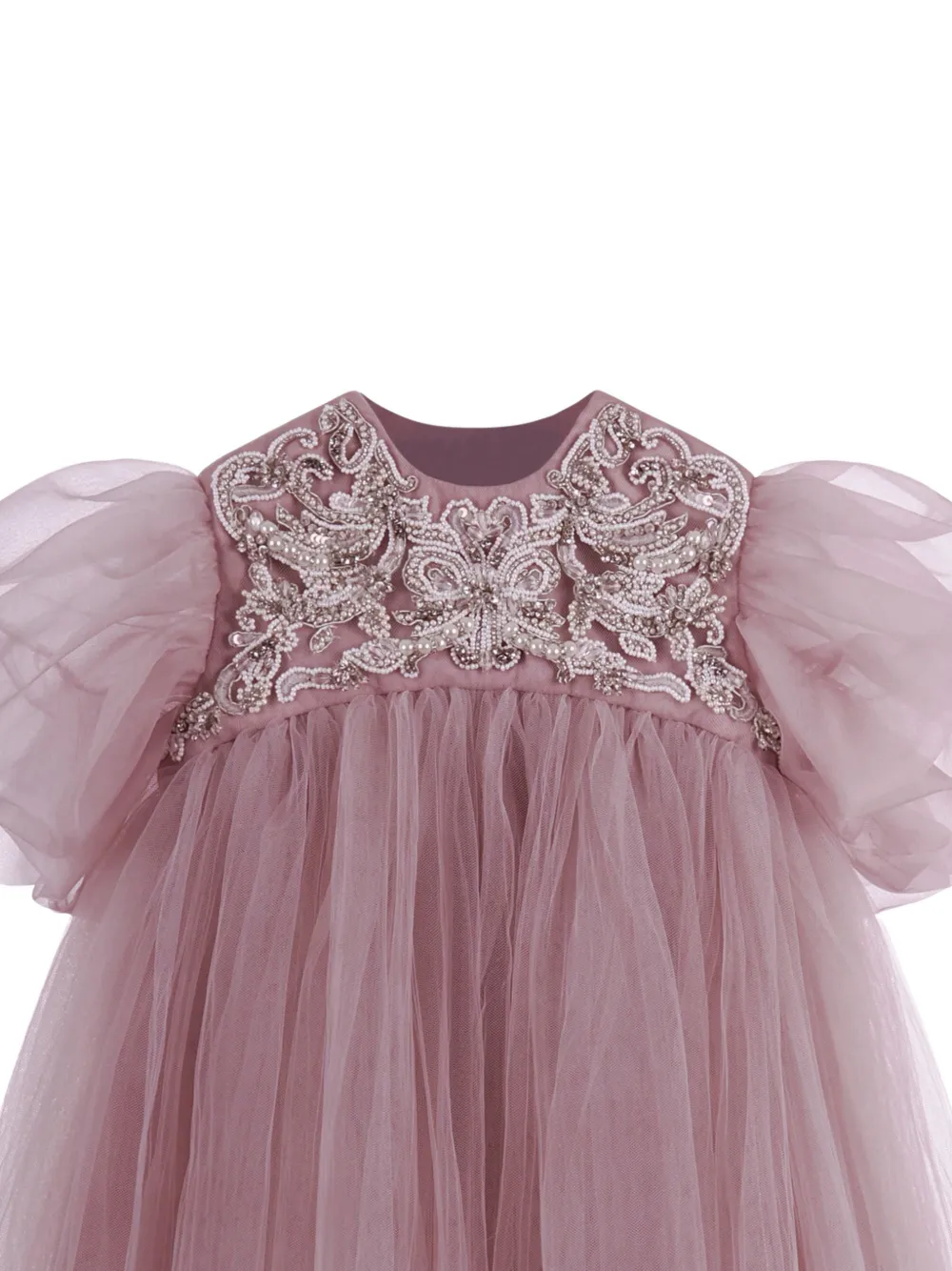 MAISON AVA Verfraaide jurk met pofmouwen Roze