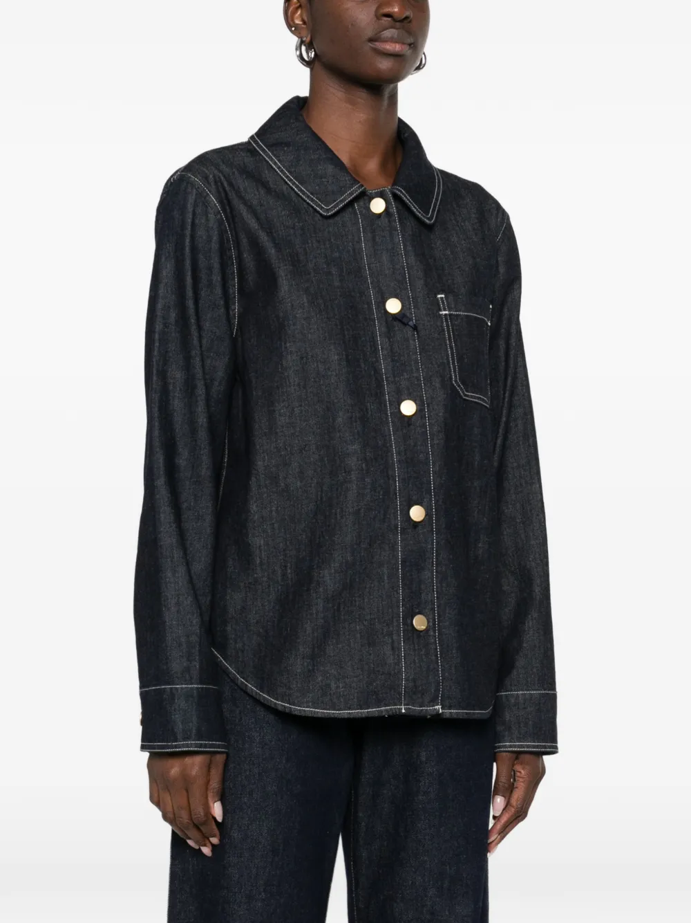  's Max Mara Contrast-stitching Shirt - Blue 