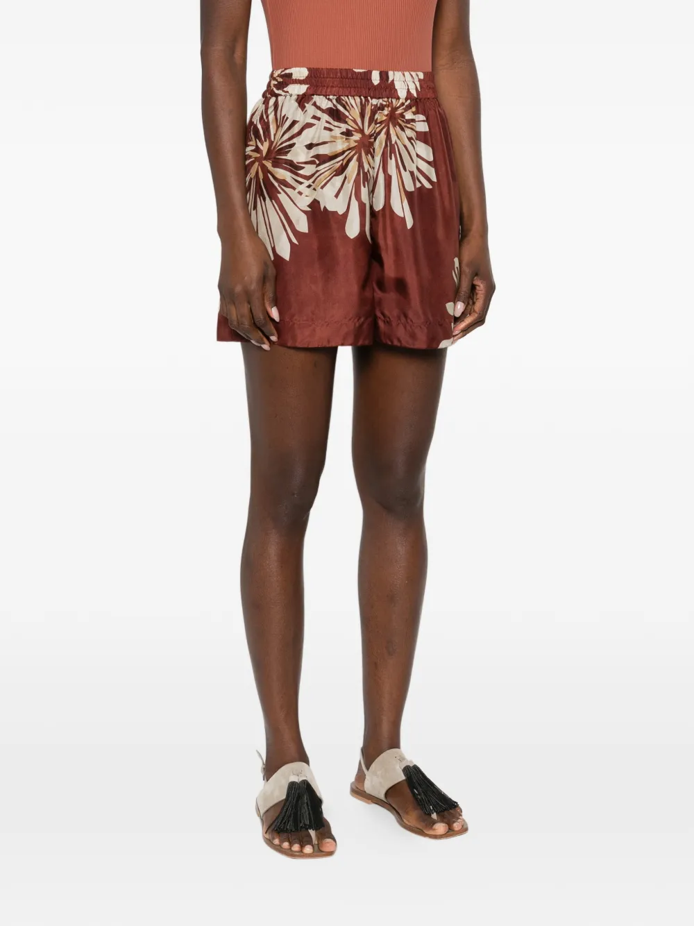 Brunello Cucinelli Zijden shorts met bloemenprint Bruin