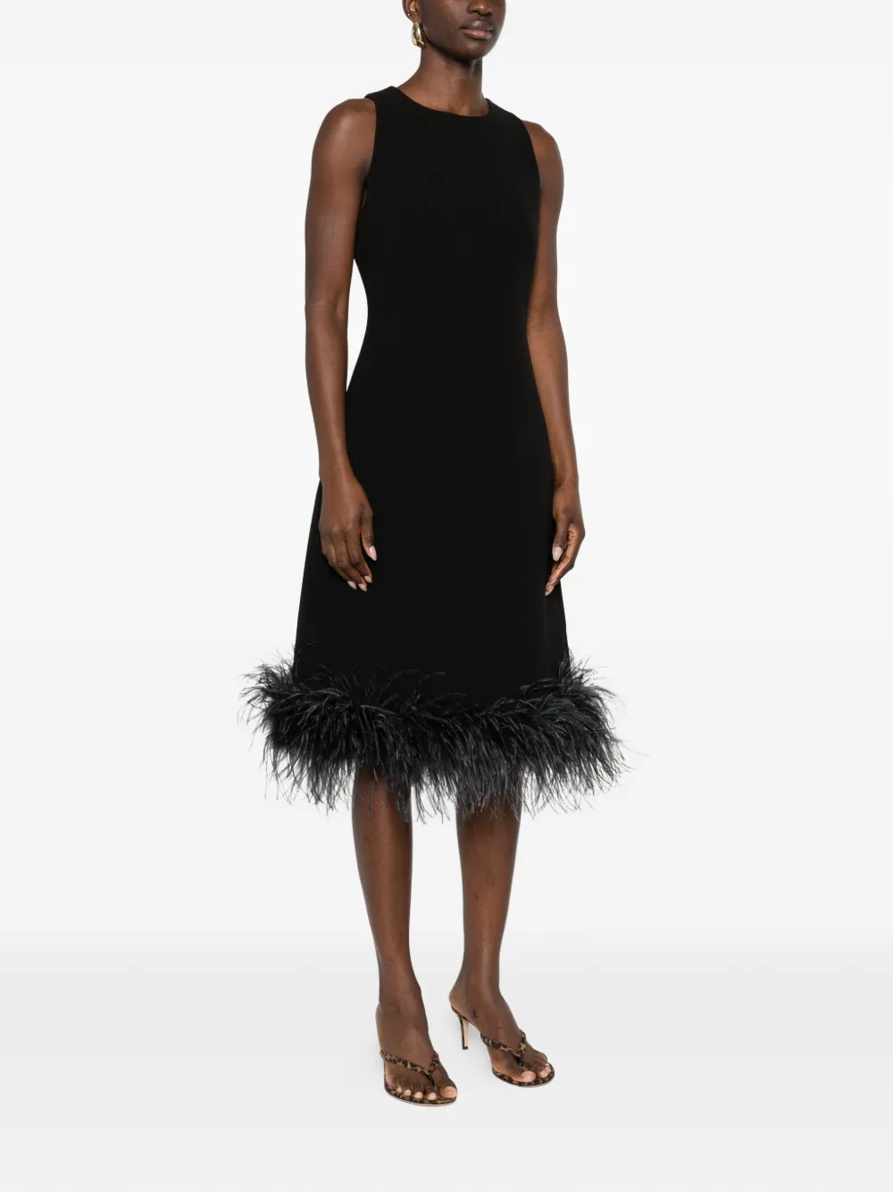Feather-Hem Midi Dress