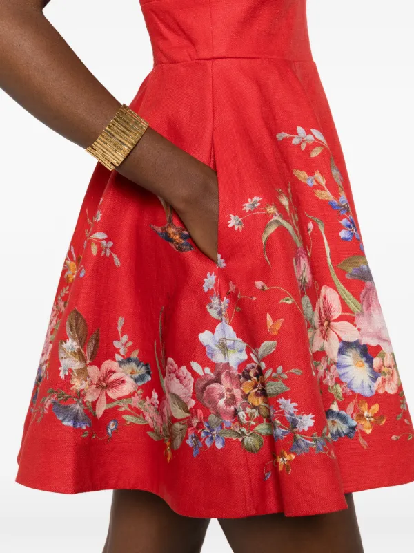 zimmermann red floral dress Zimmermann Patience Floral-printed Mini Dress