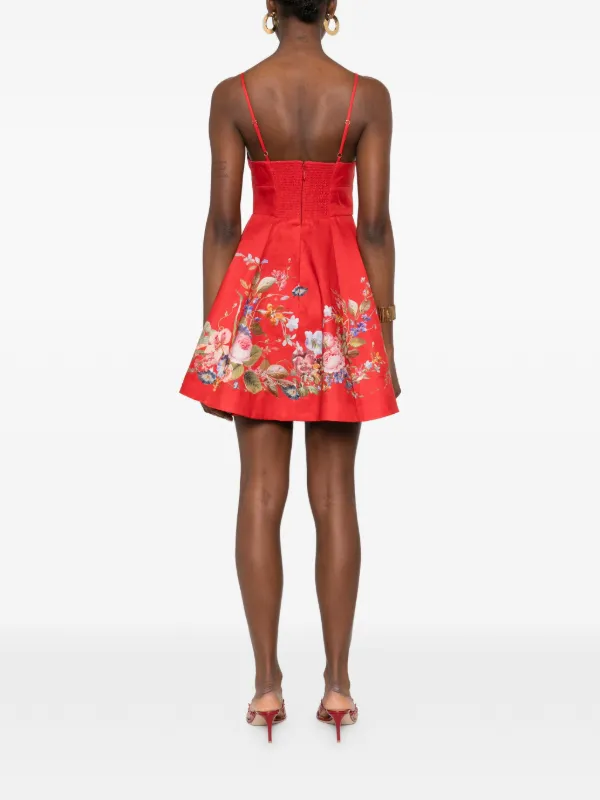 strapless open back dress Red 3D Flower Bodice Mini Dress – FARM Rio main image 1