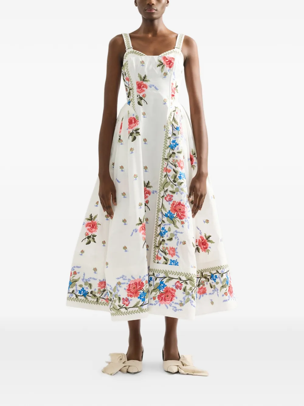ERDEM Faille bustier jurk met bloemenprint Wit