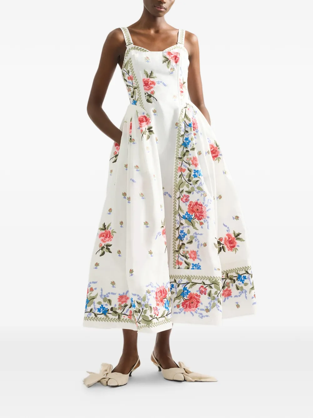 ERDEM Faille bustier jurk met bloemenprint Wit