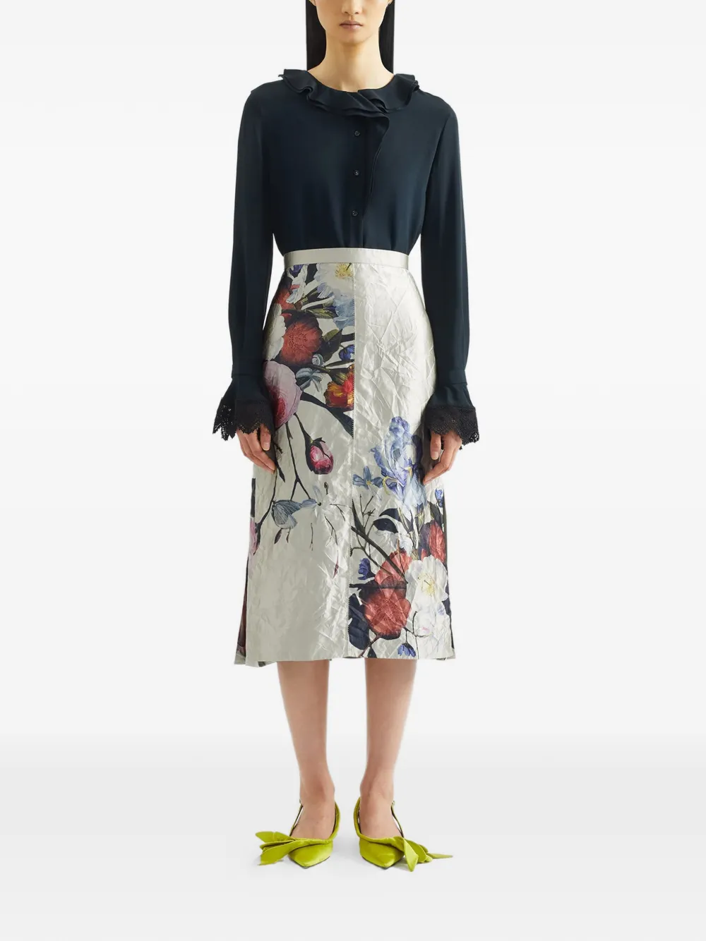 ERDEM Midi kokerrok met bloemenprint Beige