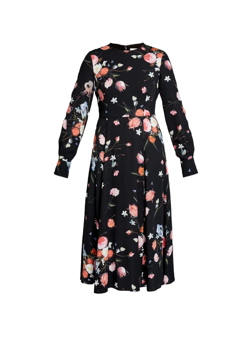 ERDEM long-sleeves floral-print midi dress - Nero