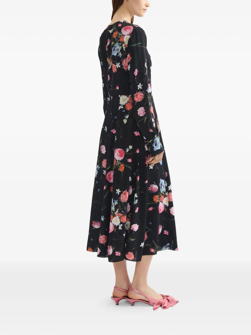 Long-Sleeves Floral-Print Midi Dress