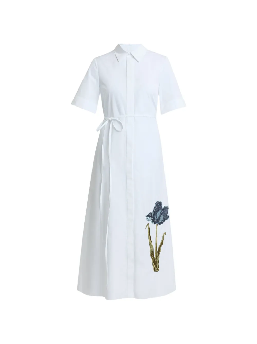 ERDEM floral-embroidered tie-waist midi shirt dress - Bianco