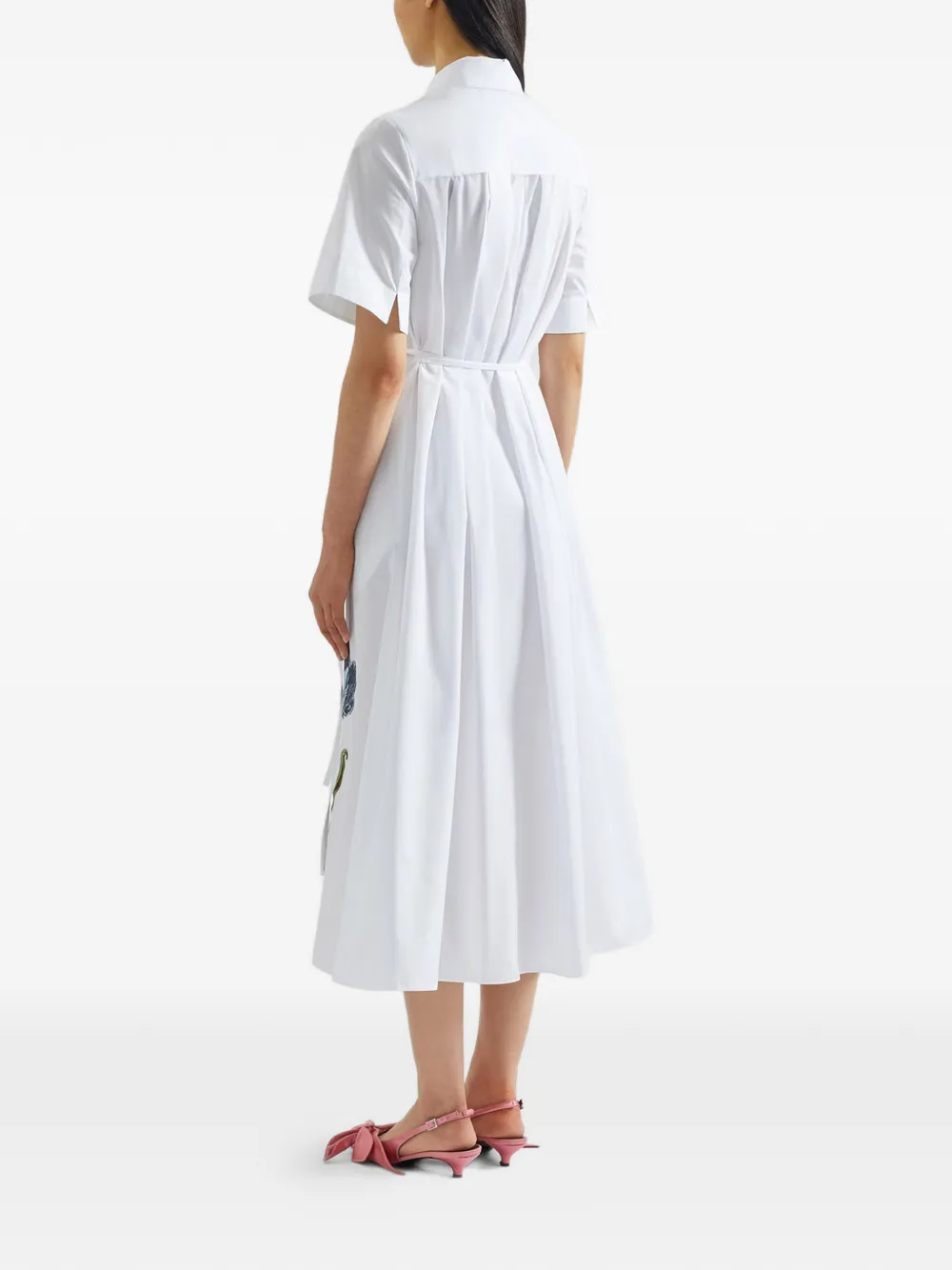 ERDEM Midi-blousejurk met geborduurde bloemen en gestrikte taille Wit