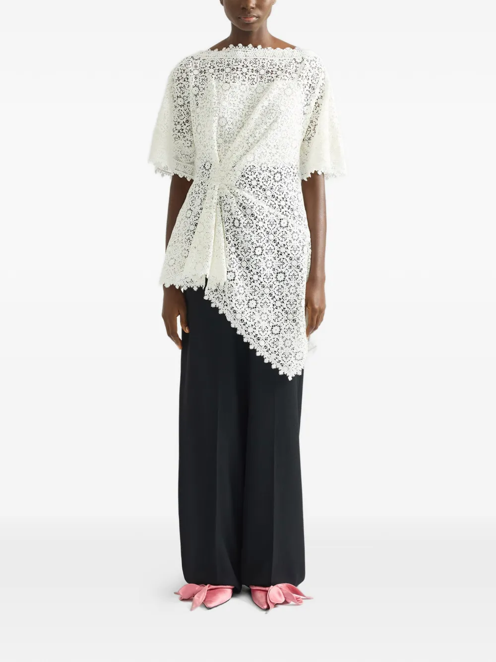  Erdem Top Drapeado Con Encaje - Blanco 