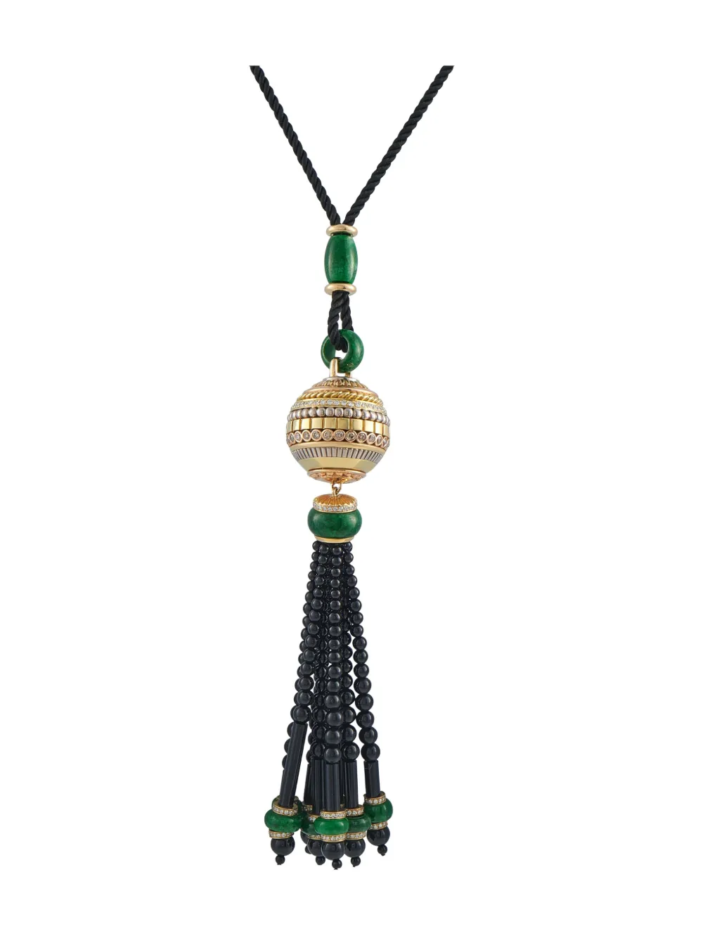 Cicada Jewelry Cicada diamond, jade, and onyx tassel pendant necklace - Oro