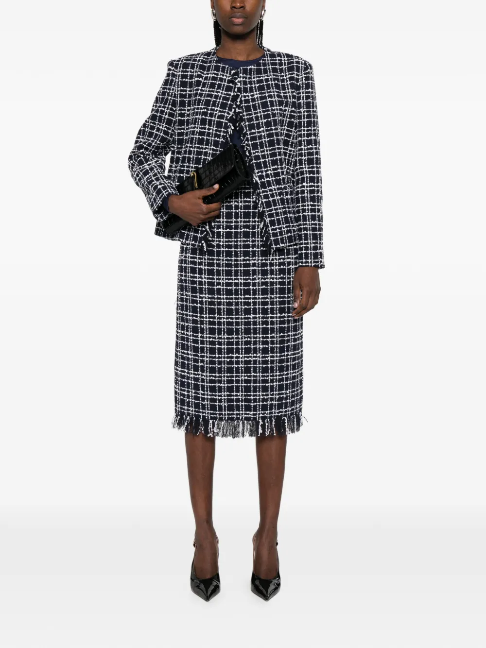  Thelaurent Fringed Tweed Jacket - Blue 