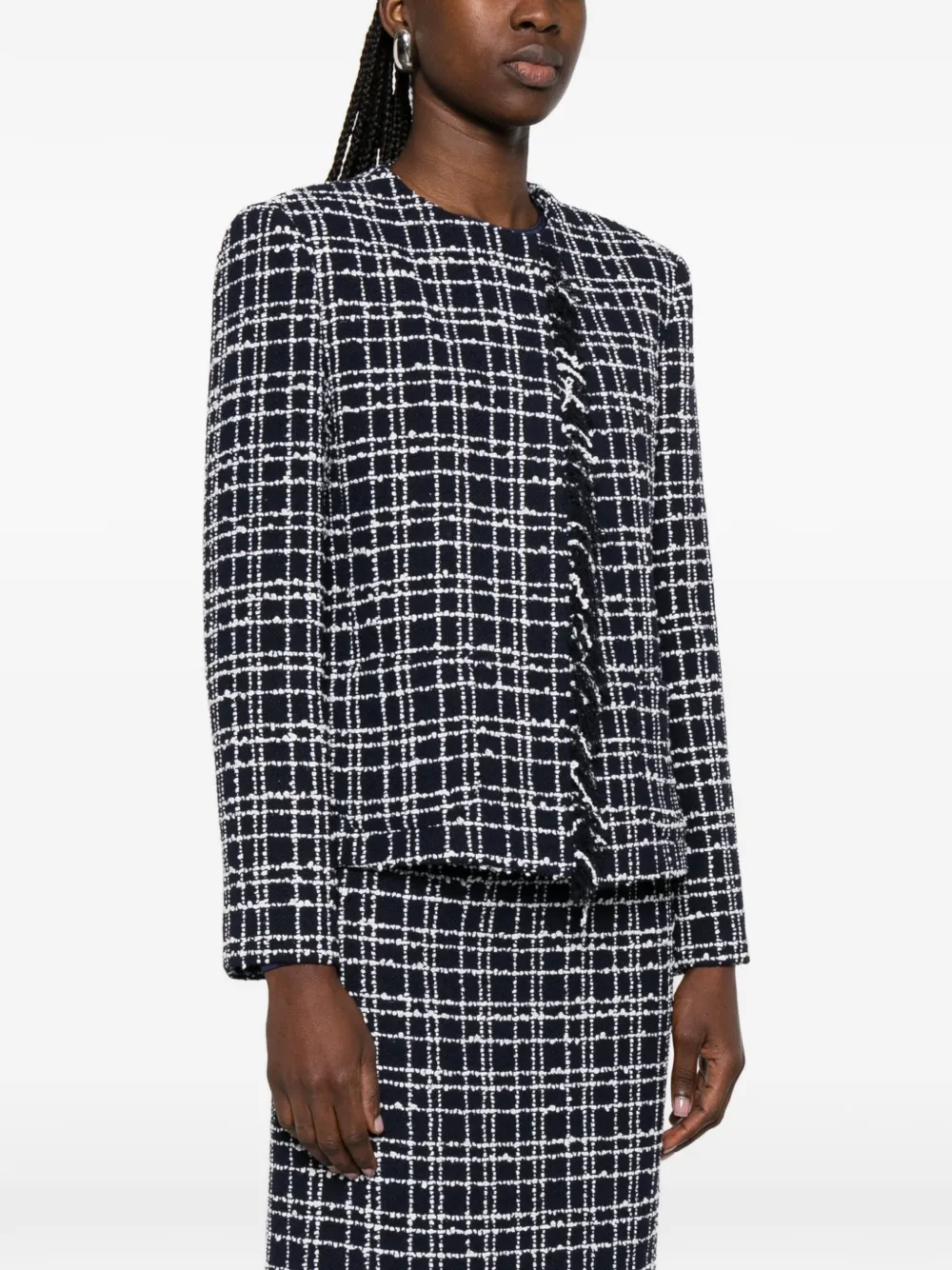  Thelaurent Fringed Tweed Jacket - Blue 