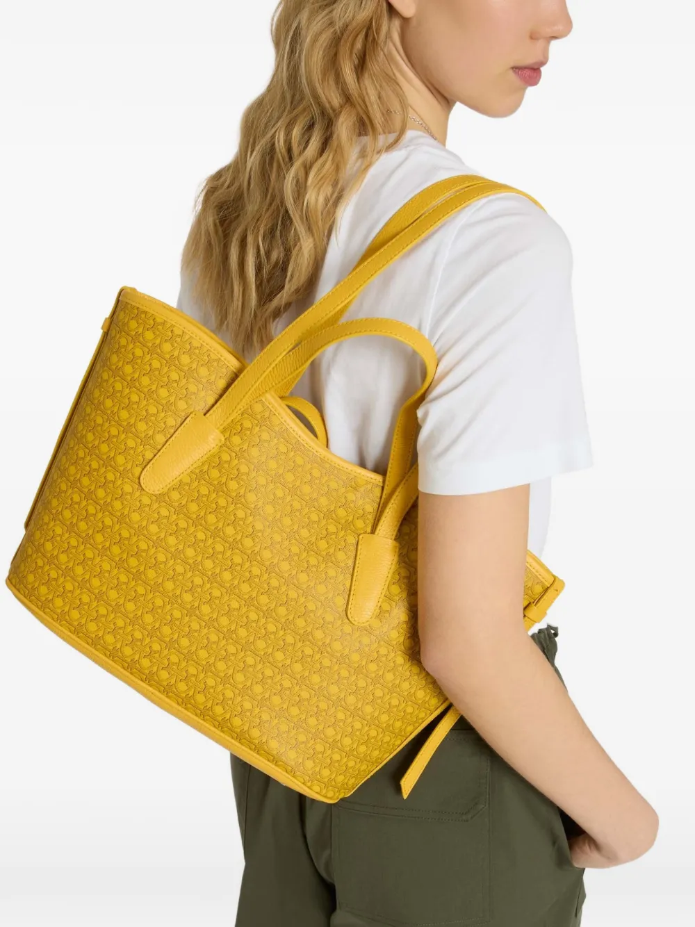 Coccinelle monogram straps tote bag - Geel