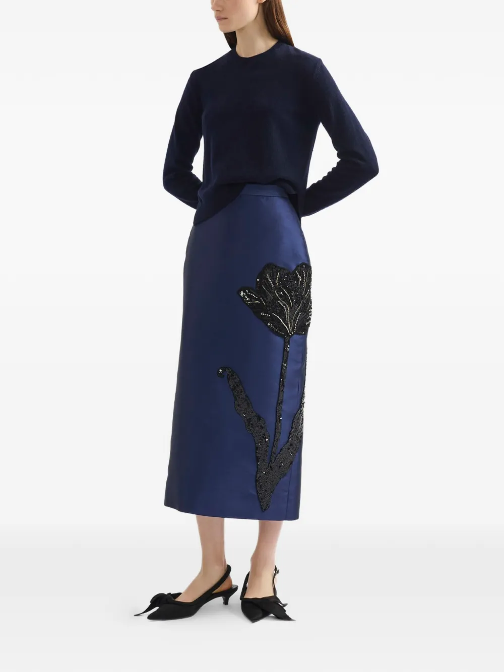 Erdem Mikado Floral Pencil Skirt - Blue 