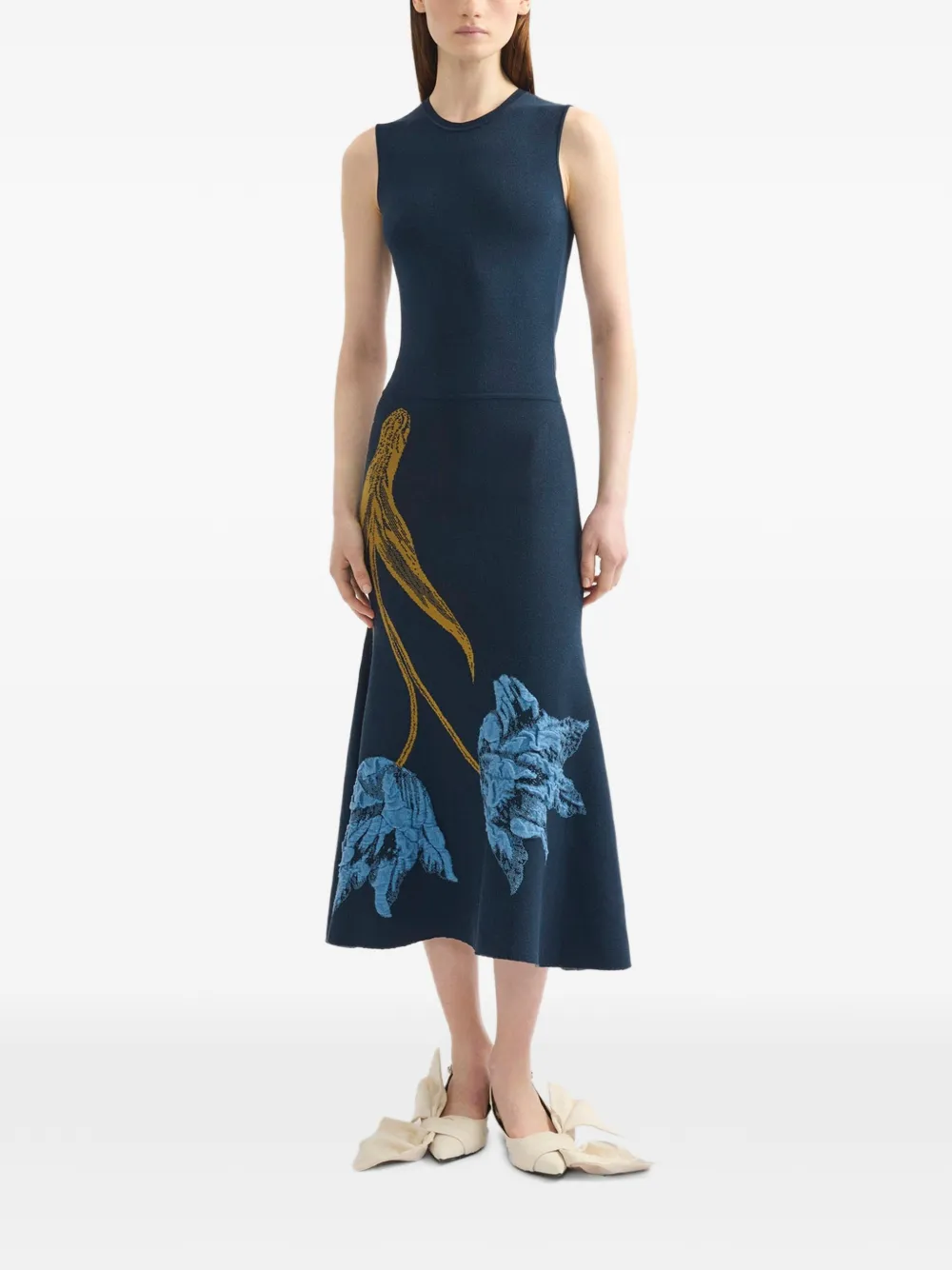 ERDEM Midi-jurk met bloemenprint Blauw
