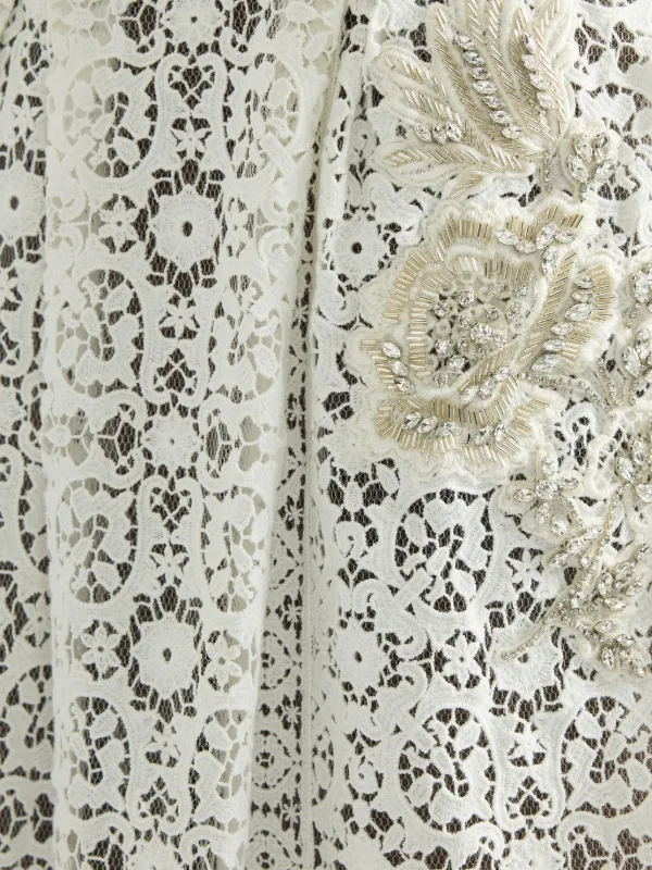 ivory floral guipure midi dress Self-Portrait Ivory Guipure Fitted Midi Dress evaChic