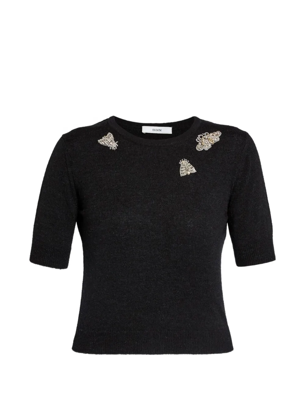 ERDEM embellished short-sleeve knit top - Nero