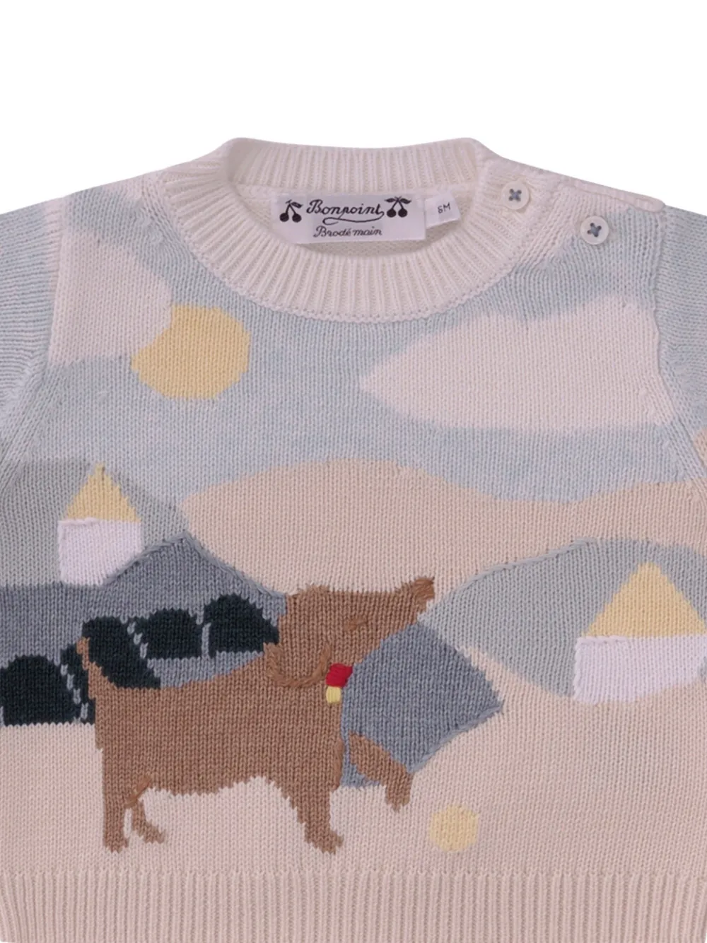 Bonpoint Baby top met geborduurde hond Beige
