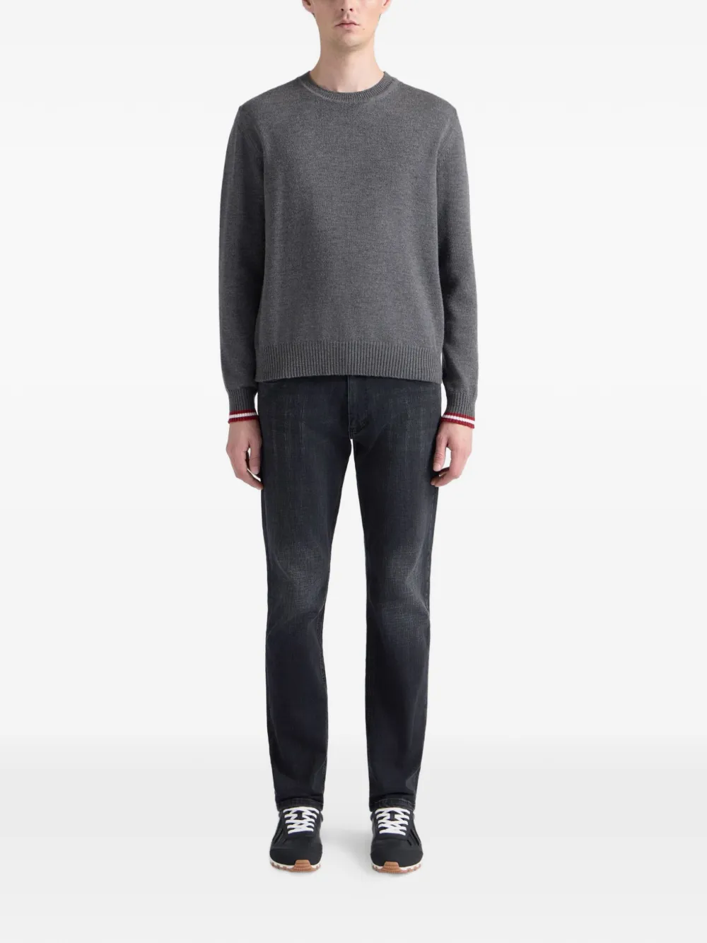 Bally striped-cuff crew-neck sweater - Grijs