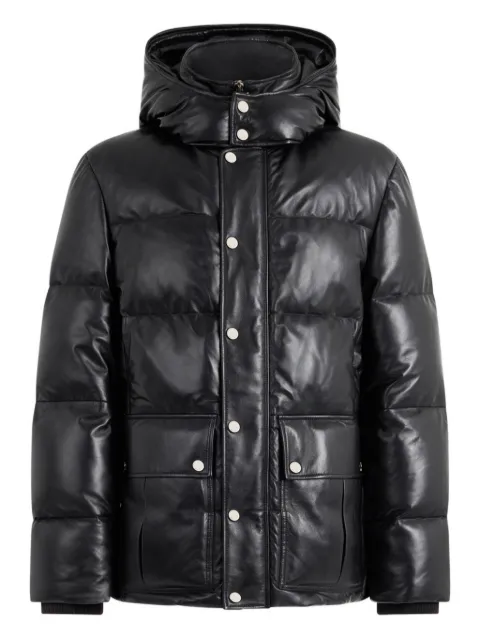 Bally hooded leather puffer jacket