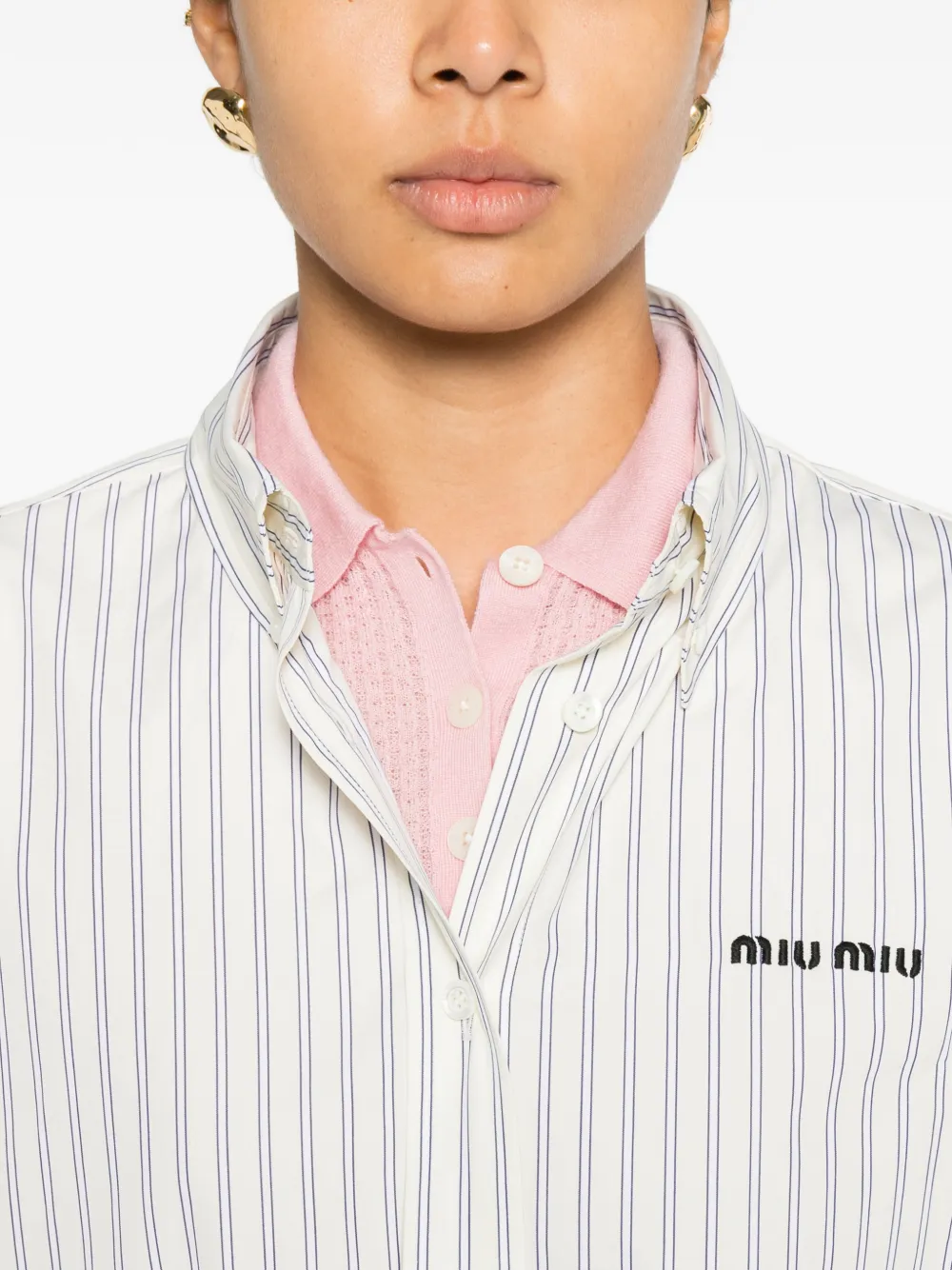 Miu Gestreept katoenen blouse Beige