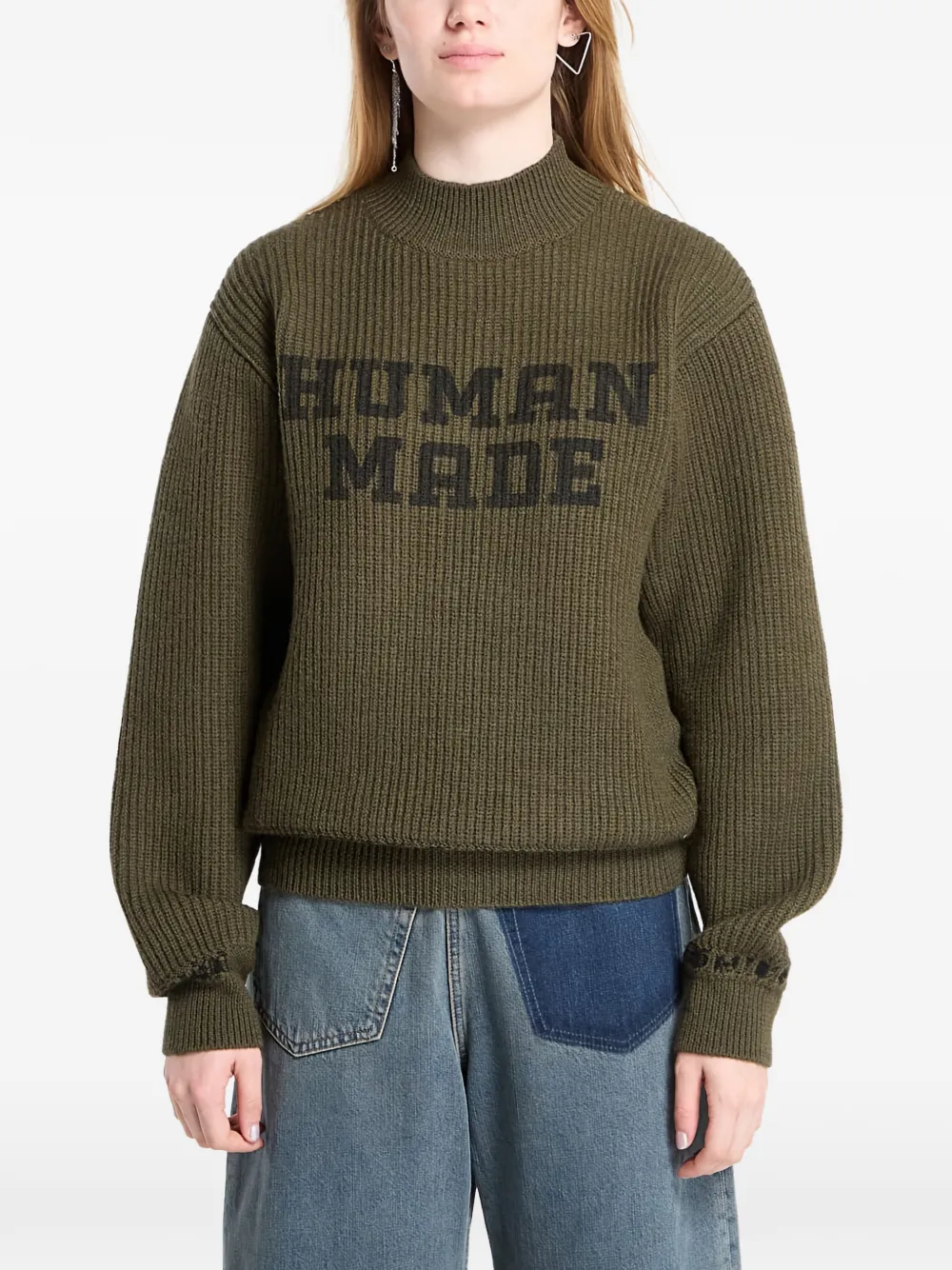  Human Made Mock-neck Logo Knitted Sweater - Green 