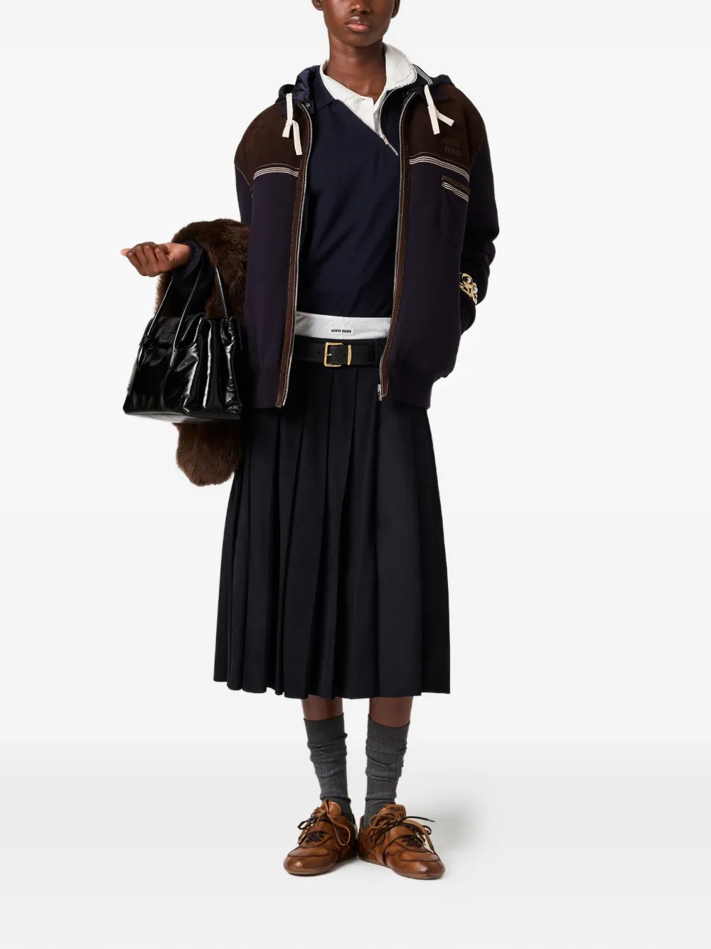 Miu Miu zippered logo patch polo shirt - Blauw