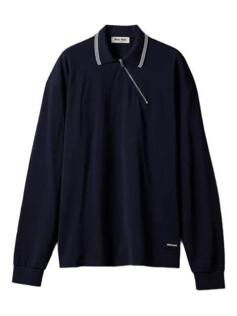 Miu Miu zippered logo patch polo shirt