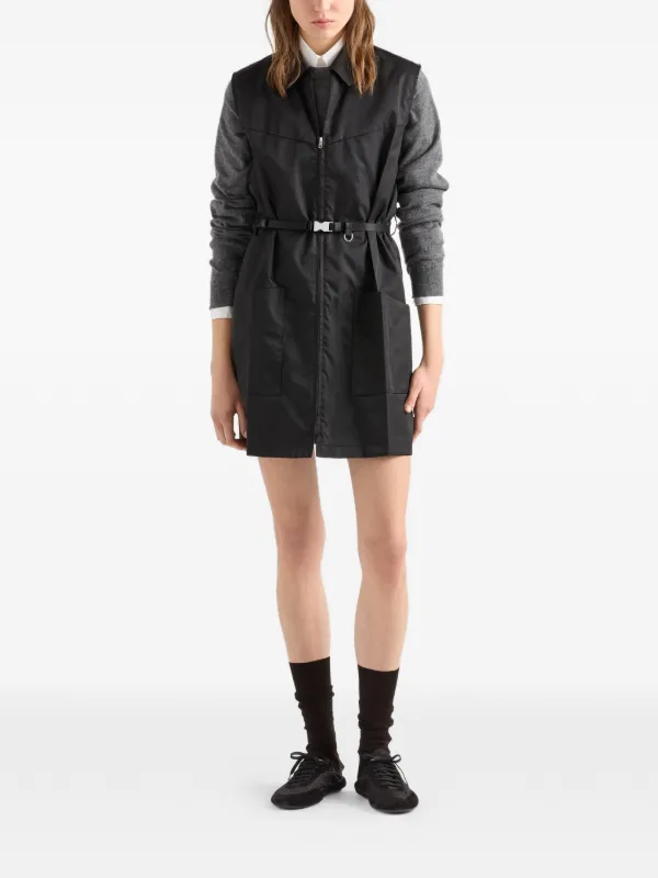 prada leather dress Re-nylon Mini-dress, Woman, Black, Size 36 Leather jacket