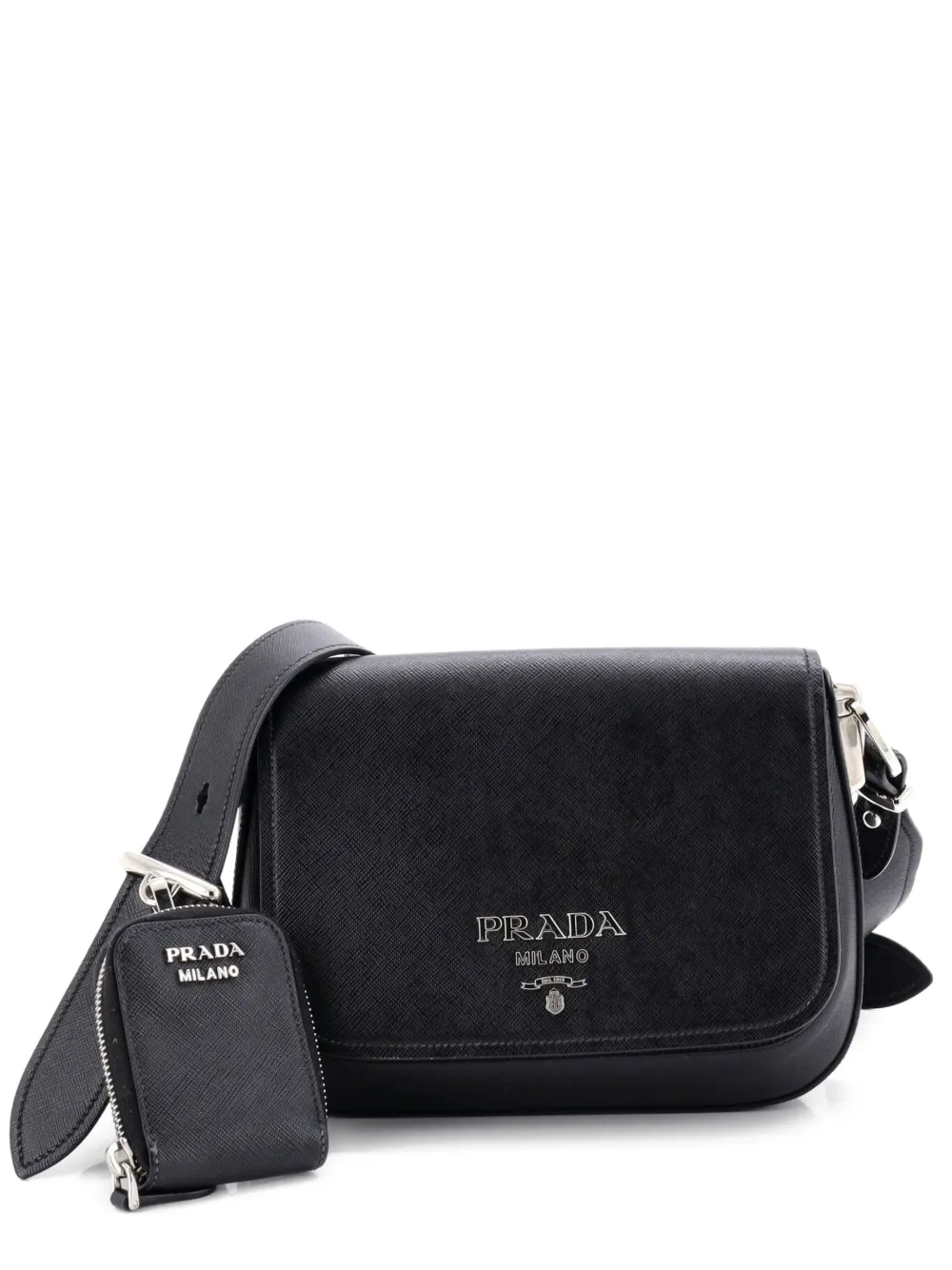 Prada Pre-Owned Flap Shoulder Bag Saffiano Leather Small crossbody bag - Nero