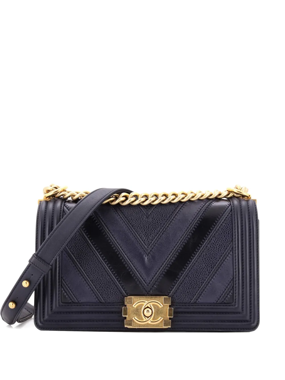 CHANEL Pre-Owned Boy Flap Bag Chevron Caviar and Calfskin Old Medium crossbody bag - Blu