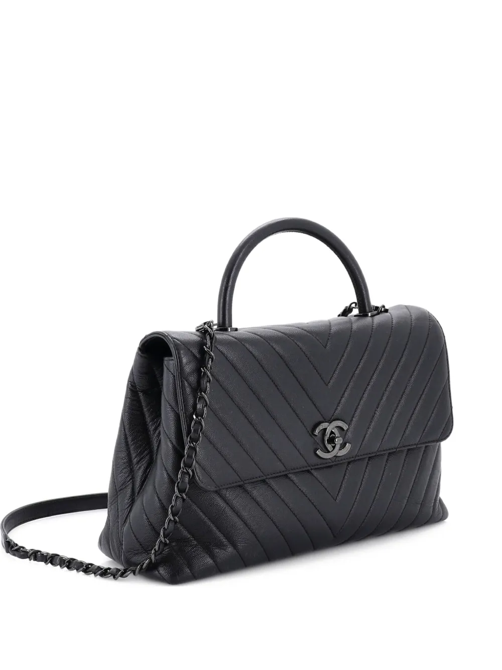 CHANEL Pre-Owned So Black Coco Top Handle Bag Chevron Caviar Medium satchel - Nero