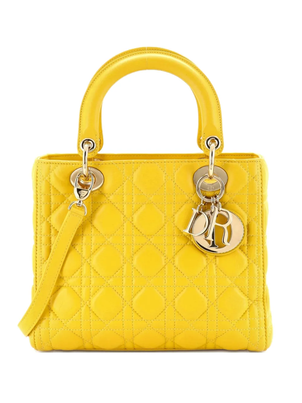 Christian Dior Pre-Owned Lady Dior Bag Cannage Quilt Lambskin Medium satchel - Giallo