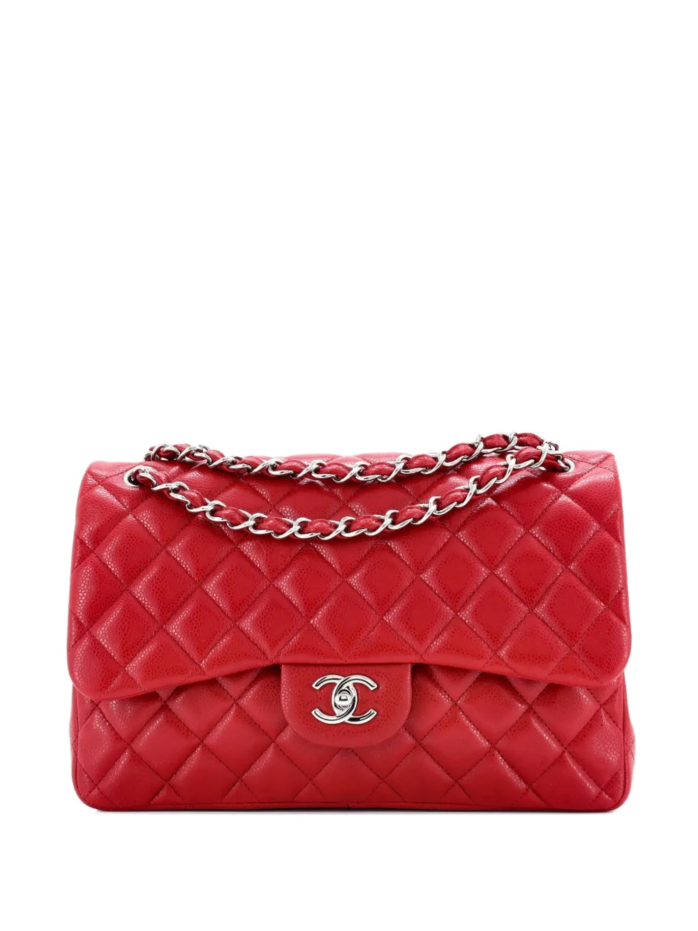 CHANEL Pre-Owned Borsa a spalla Jumbo Classic Double Flap in pelle Caviar trapuntata - Rosso