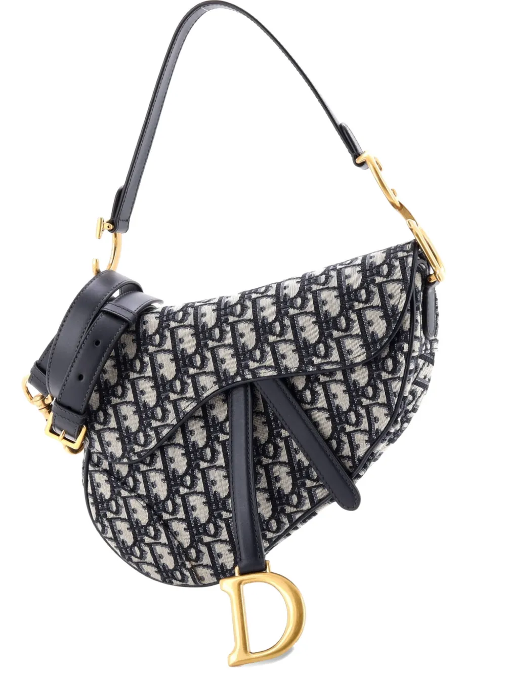 Christian Dior Pre-Owned Borsa a spalla Saddle media in tela con motivo Oblique con tracolla - Blu