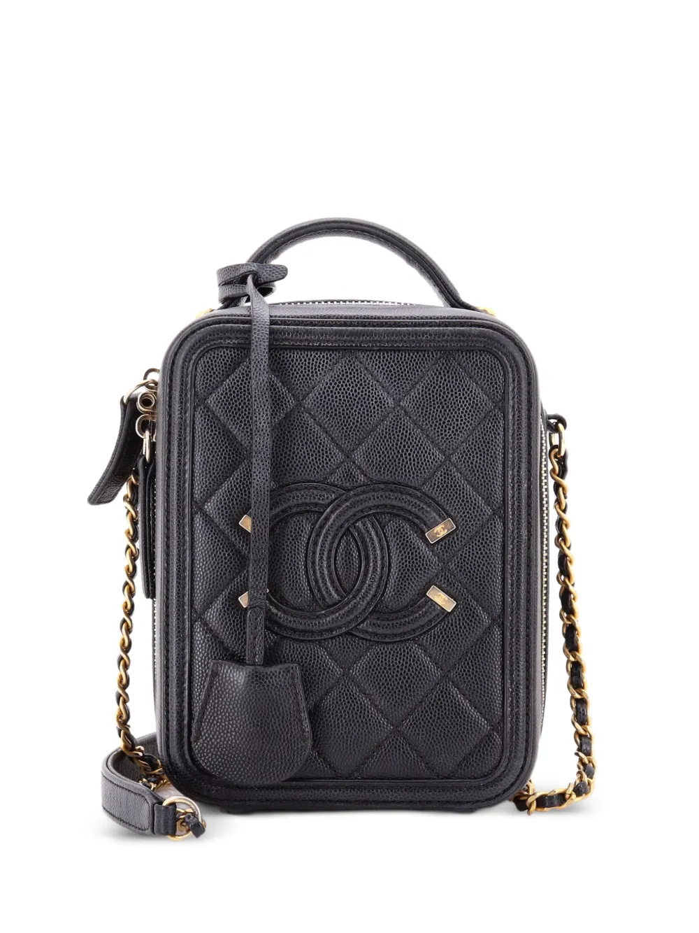 CHANEL Pre-Owned Borsa a tracolla Filigree Vertical Vanity in pelle Caviar trapuntata - Nero