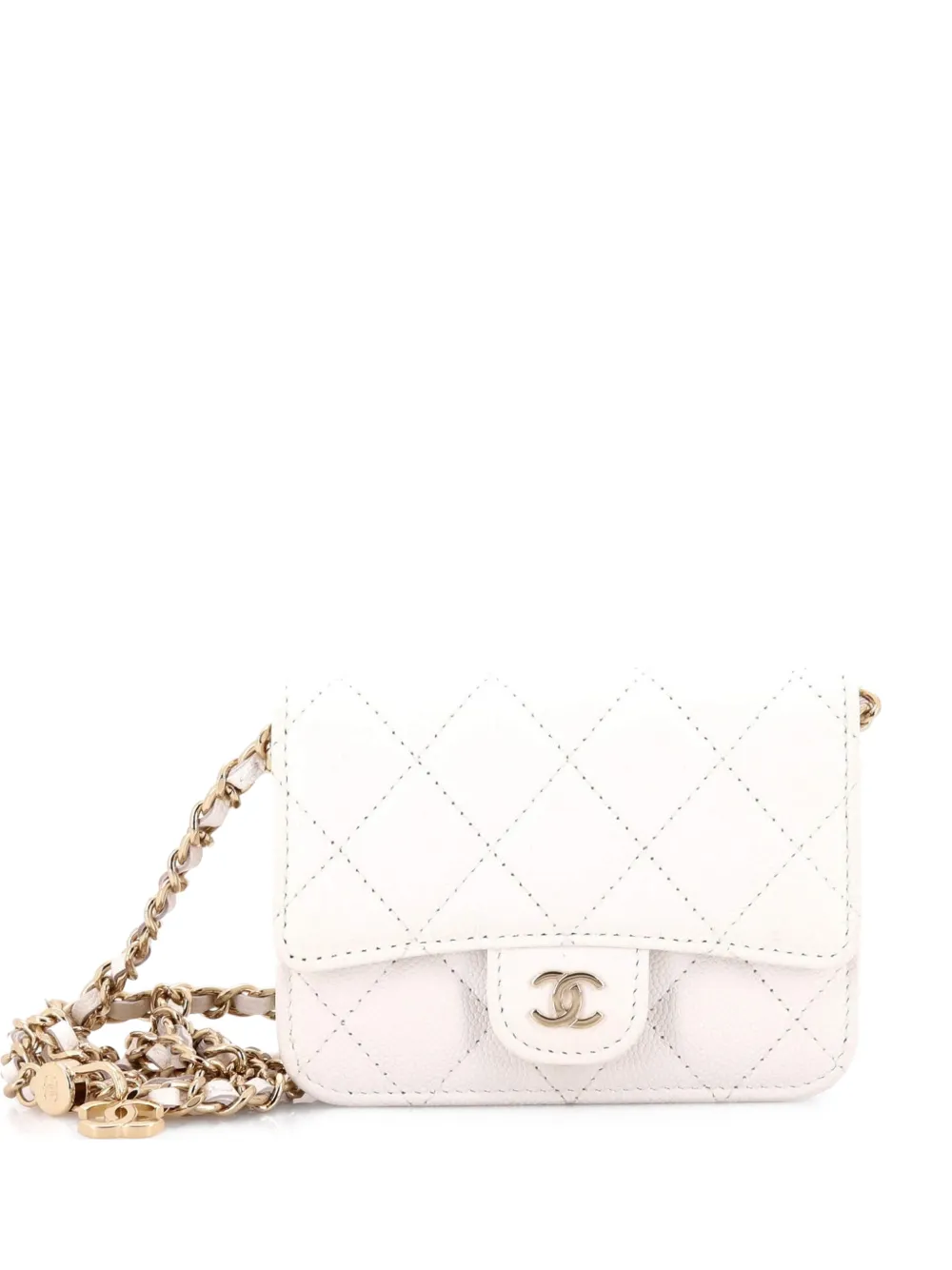 CHANEL Pre-Owned Clutch piccola in pelle Caviar trapuntata con battente e catena - Bianco