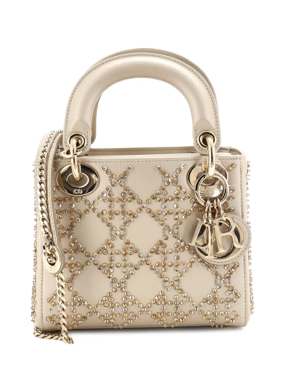 Christian Dior Pre-Owned Borsa a tracolla Lady Dior mini in pelle trapuntata con motivo Cannage e cristalli - Toni neutri