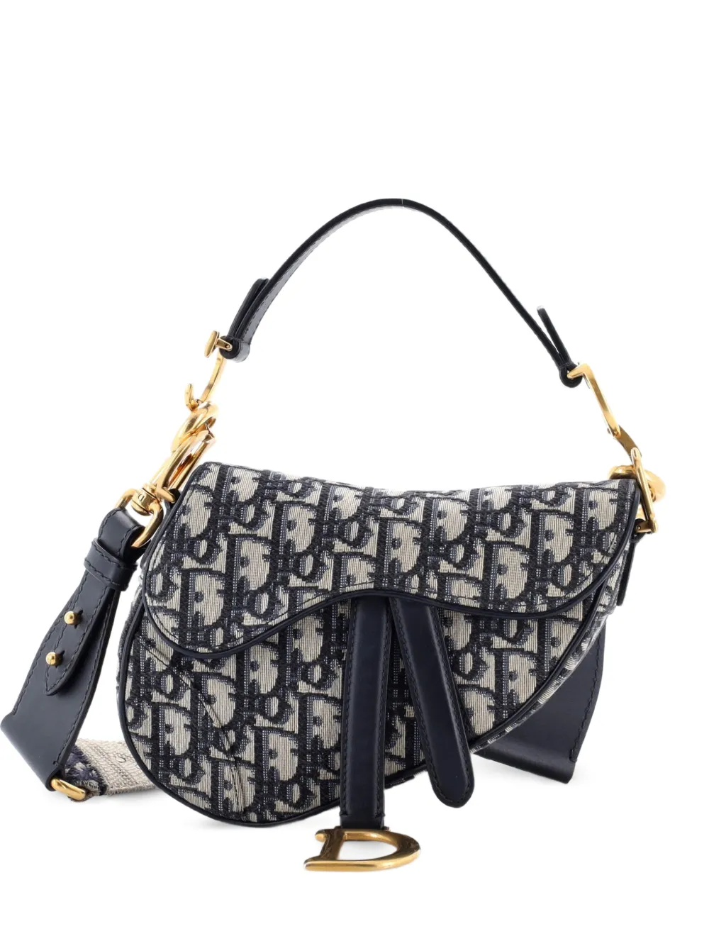 Christian Dior Pre-Owned Borsa a spalla Saddle mini in tela con motivo Oblique - Blu