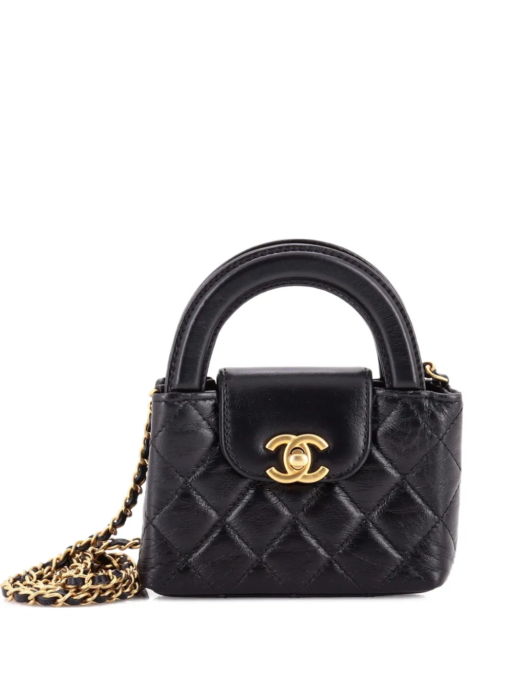 CHANEL Pre-Owned Borsa a tracolla Kelly nano in pelle di vitello trapuntata lucida con manico - Nero