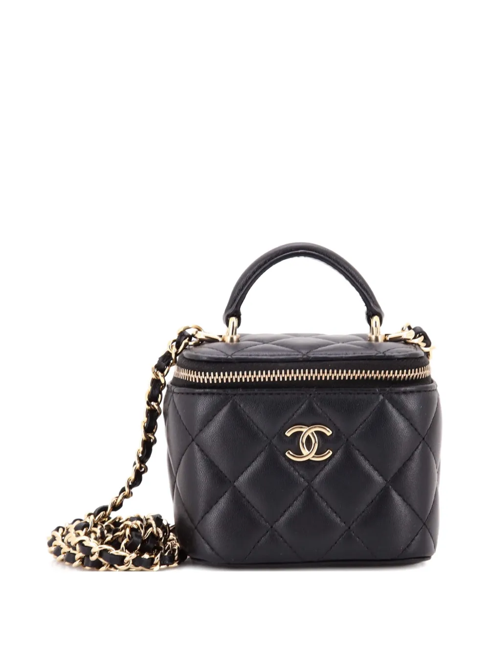 CHANEL Pre-Owned Borsa a tracolla Vanity Case mini in pelle di agnello trapuntata con manico - Nero