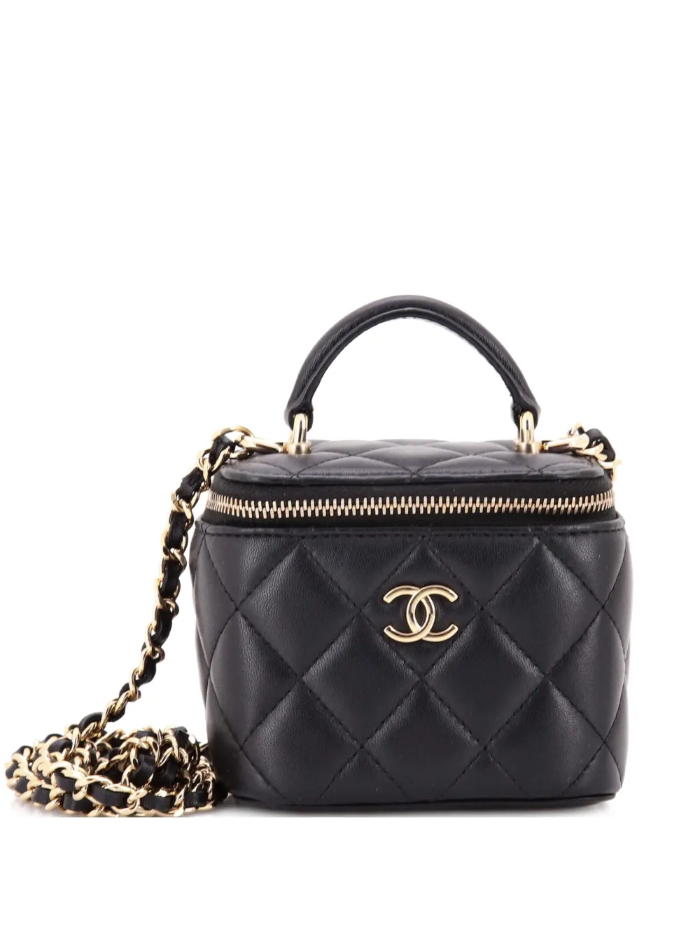 CHANEL Pre-Owned Borsa a tracolla Vanity Case mini in pelle di agnello trapuntata con manico - Nero