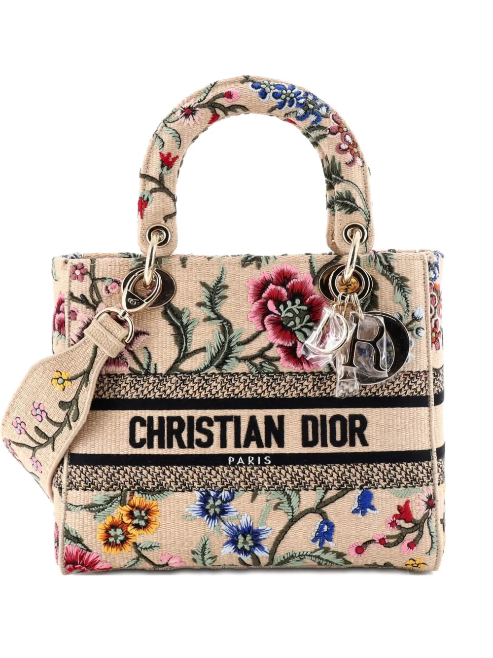 Christian Dior Pre-Owned Borsa a tracolla Lady D-Lite media in rafia con ricamo - Multicolore